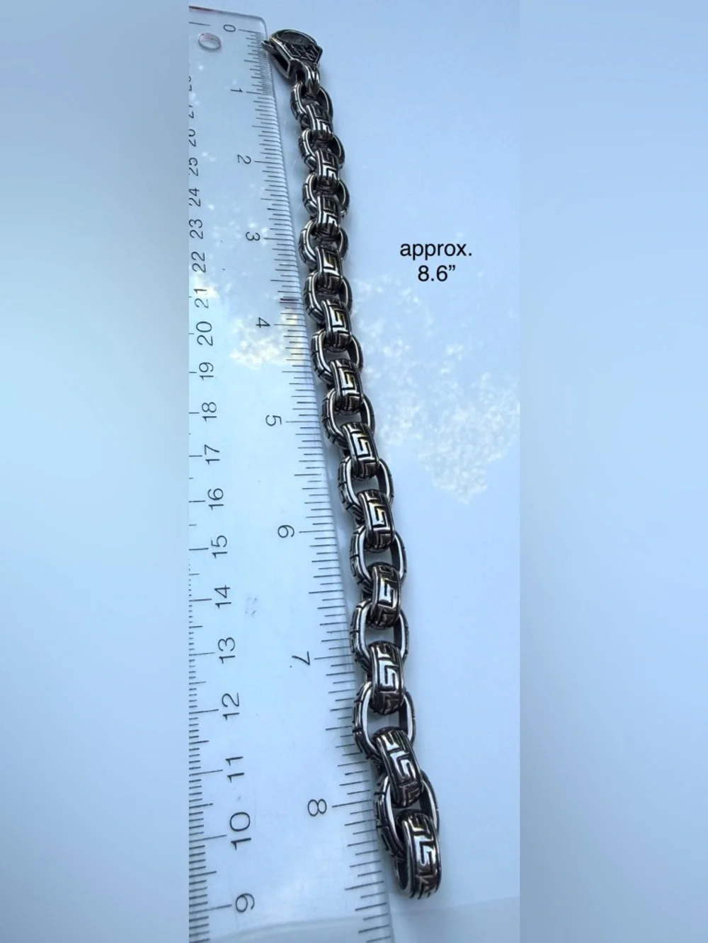 Men's Silver Link Bracelet with Greek Key Detailing